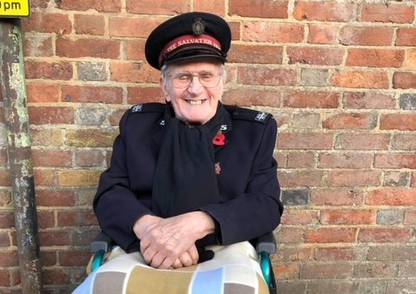 A proud resident in his Salvation Army uniform honouring his past service